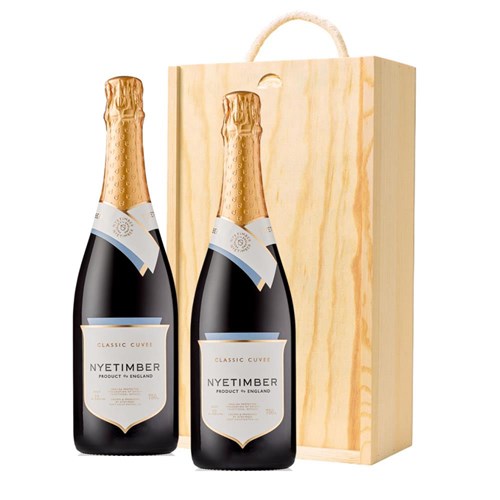 Nyetimber Classic Cuvee 75cl Double Pine Wooden Gift Boxed (2x75cl)